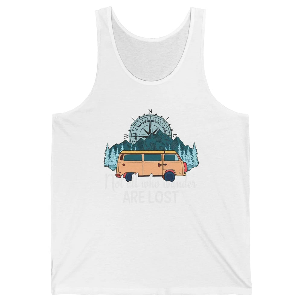 Vintage Compass Not All Who Wander Are Lost Camping Trailer Unisex Jersey Tank