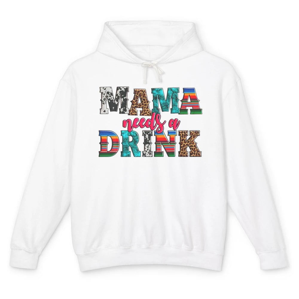 Western Mama Needs Drink Leopard Turquoise Mothers Day Retro Unisex Lightweight Hoodie