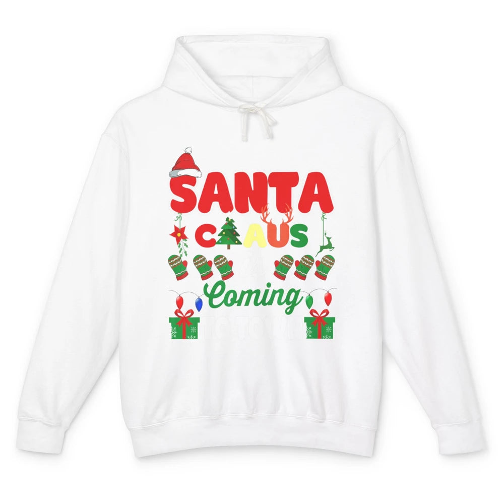 Merry Christmas Santa Claus Coming To Town Retro Xmas Lights Unisex Lightweight Hoodie