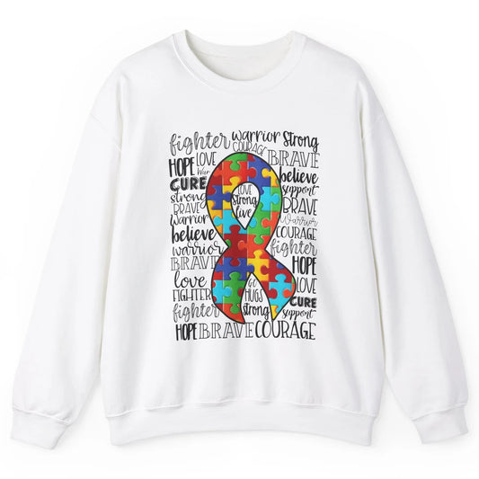 Autism Awareness Puzzles Ribbon Strong Brave Autism Support Unisex Crewneck Sweatshirt