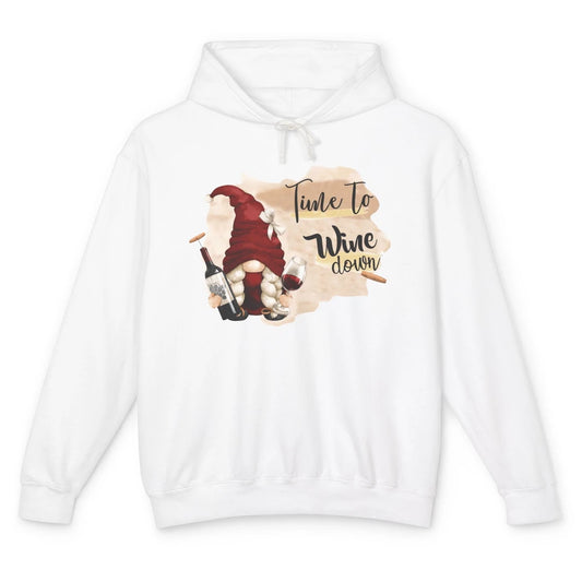 Christmas Gnome Wine It's Time to Wine Down Winter Holiday Unisex Lightweight Hoodie