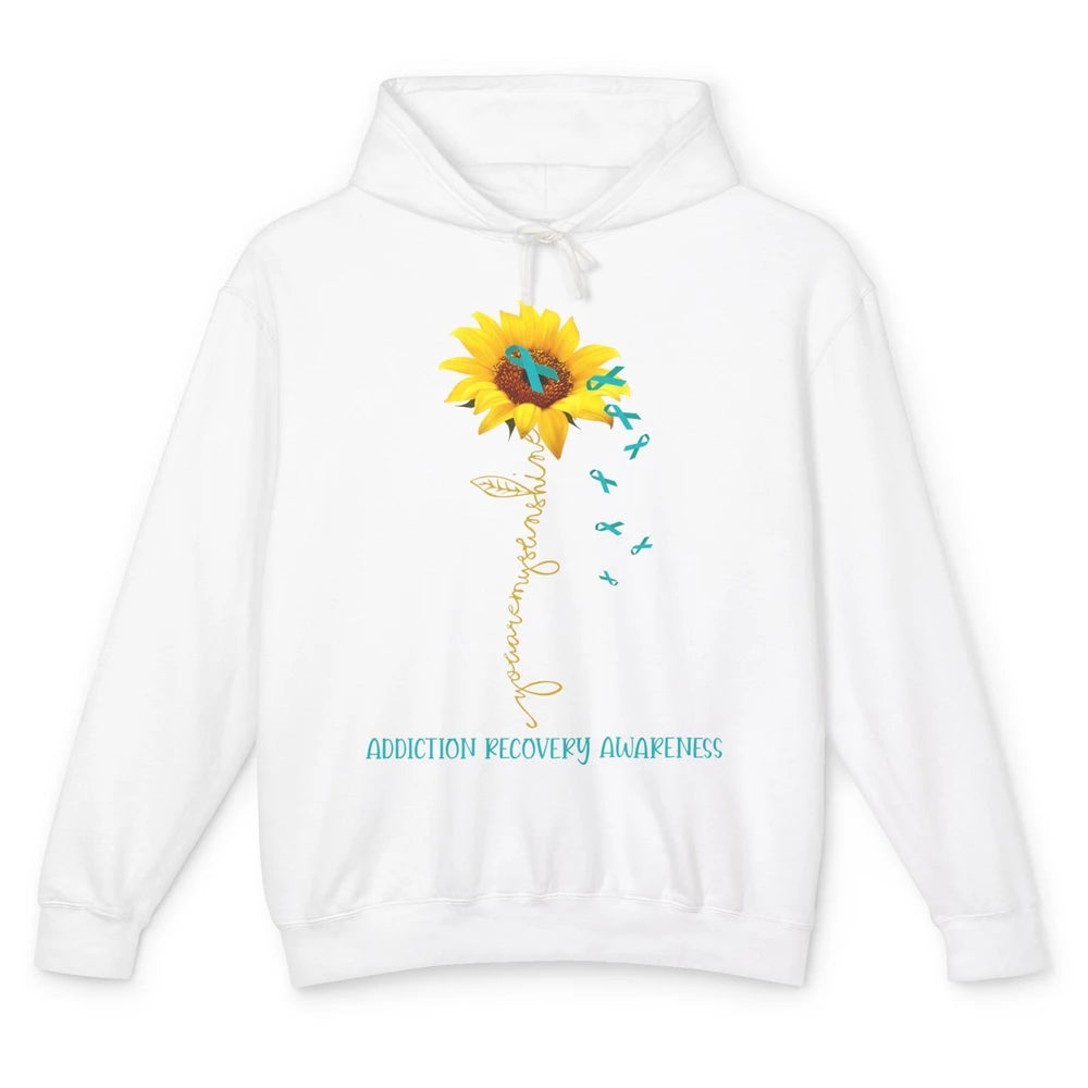 Addiction Recovery Awareness Teal Ribbon Sunflower Unisex Lightweight Hoodie