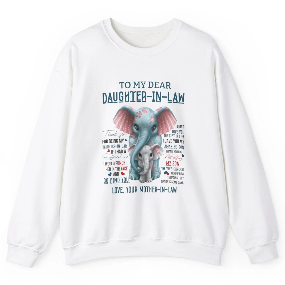 To My Dear Daughter In Law Love Mother In Law Cute Elephant Unisex Crewneck Sweatshirt