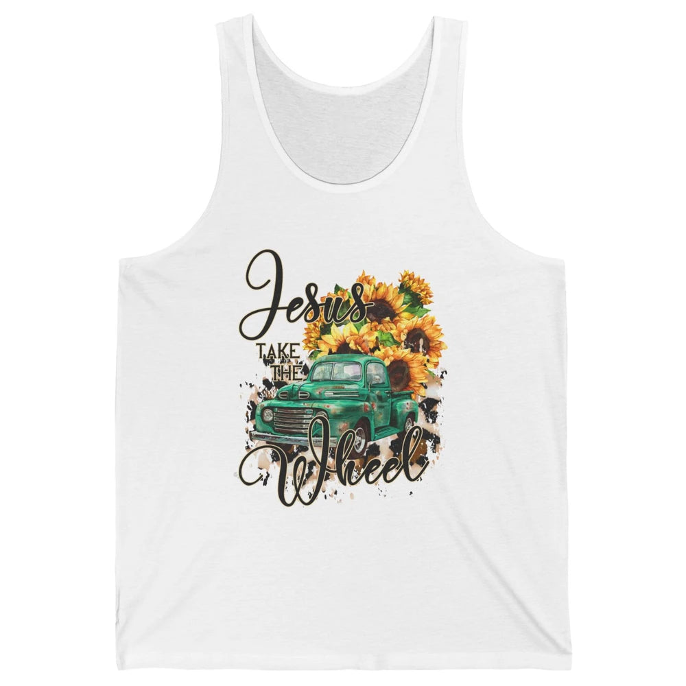 Sunflower Truck Jesus Take The Wheel Christian Gift Leopard Unisex Jersey Tank