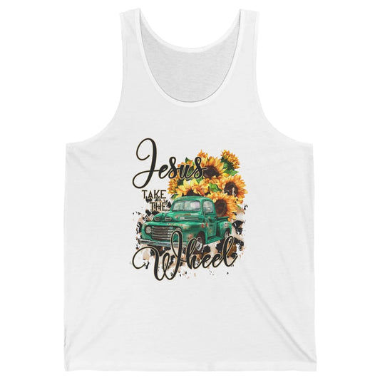 Sunflower Truck Jesus Take The Wheel Christian Gift Leopard Unisex Jersey Tank