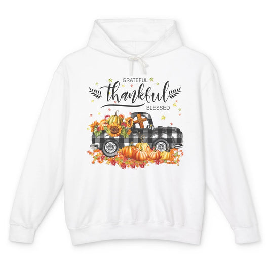 Grateful Thankful Blessed Truck Happy Thanksgiving Fall Unisex Lightweight Hoodie