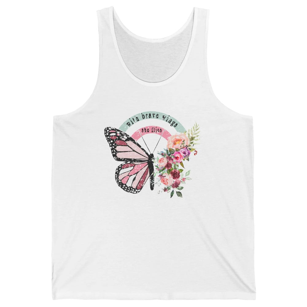 Retro Vintage Floral Butterfly With Brave Wings She Flies Unisex Jersey Tank