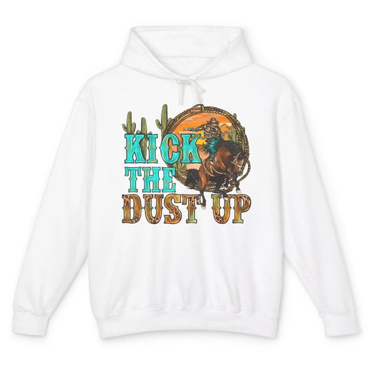 Retro Desert Cowboy Bucking Horse Kick The Dust Up Western Unisex Lightweight Hoodie