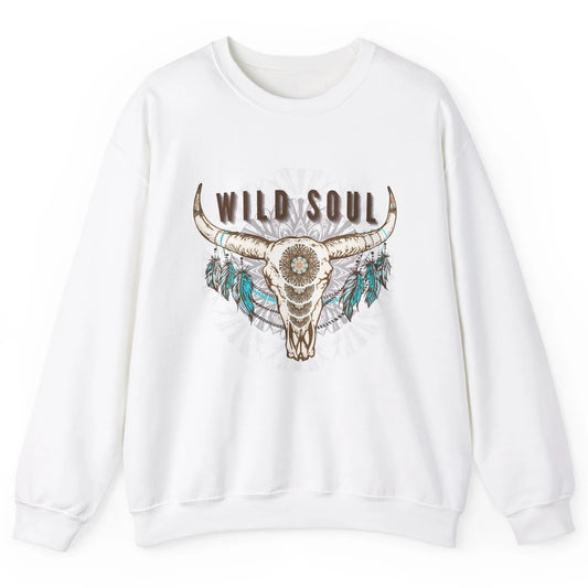 Boho Bull Skull Wild Soul Hippie Cowgirl Western Country Unisex Crewneck Sweatshirt