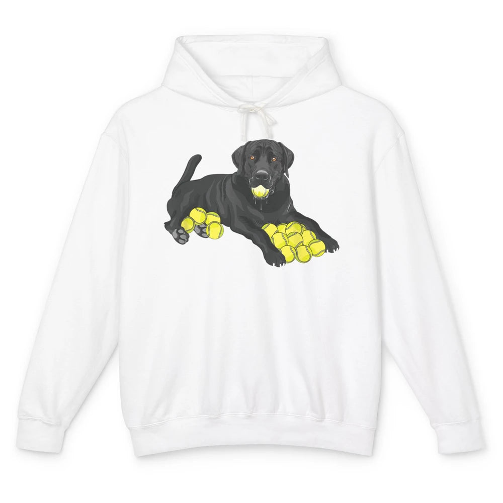 Funny Black Labrador Retriever Dog Play Tennis Balls Player Unisex Lightweight Hoodie