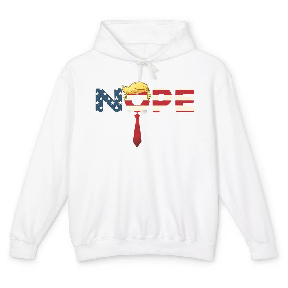 Funny Trump Face Nope Red Tie Sarcastic US Flag Politics Unisex Lightweight Hoodie