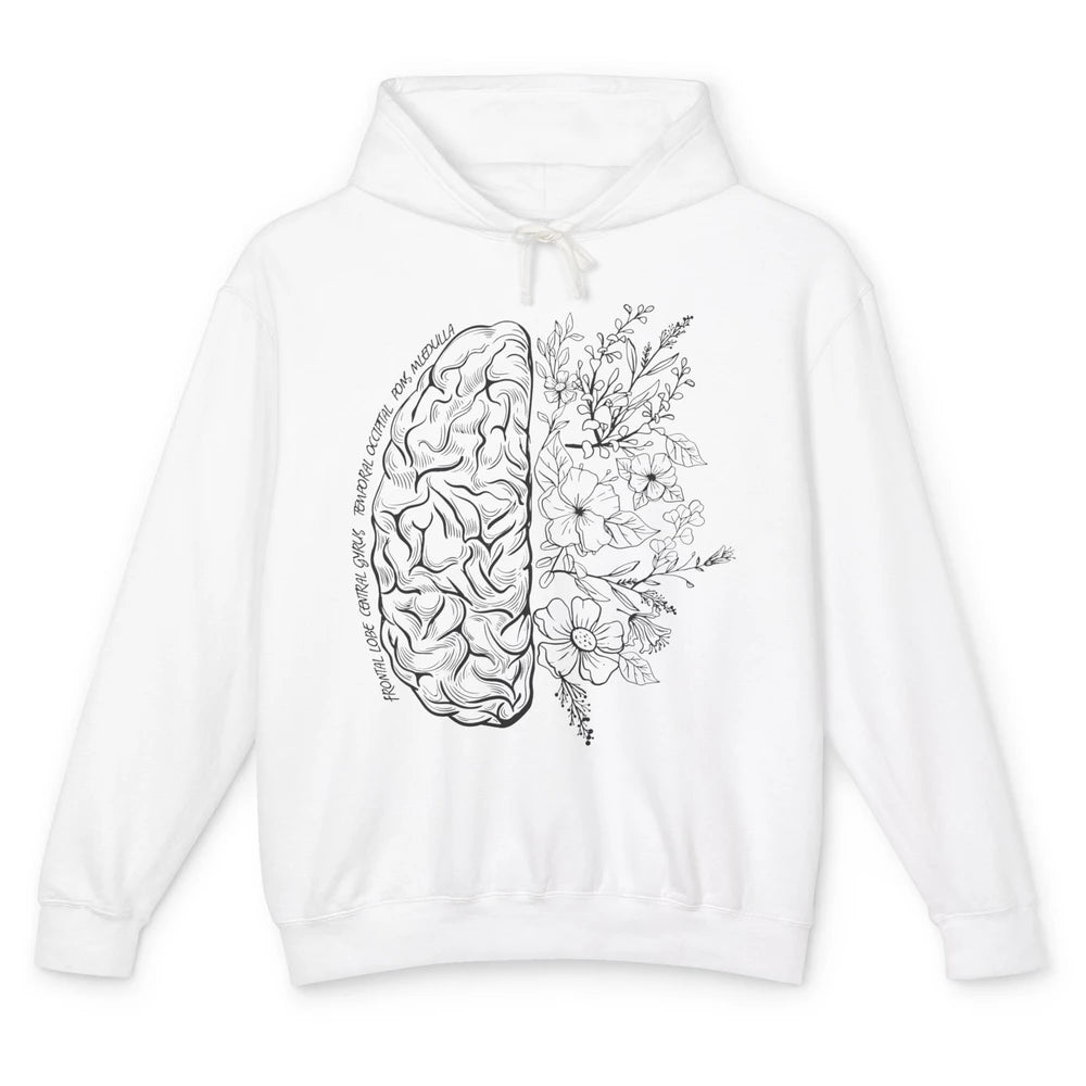 Brain Anatomy With Flowers Nursing School Doctor Neurologist Unisex Lightweight Hoodie