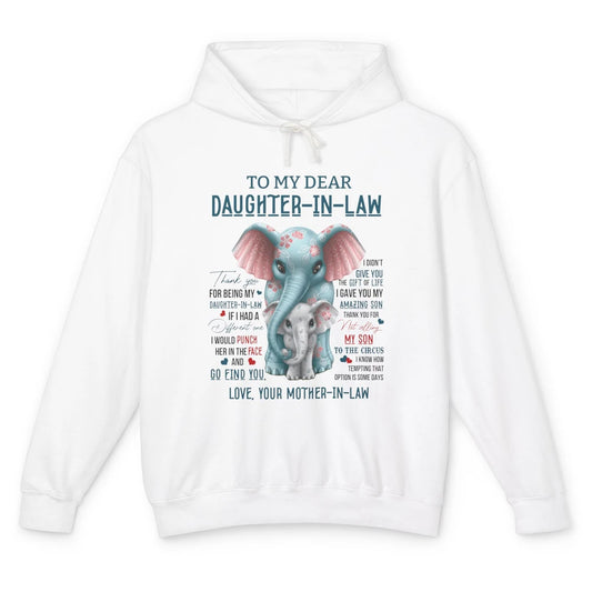 To My Dear Daughter In Law Love Mother In Law Cute Elephant Unisex Lightweight Hoodie