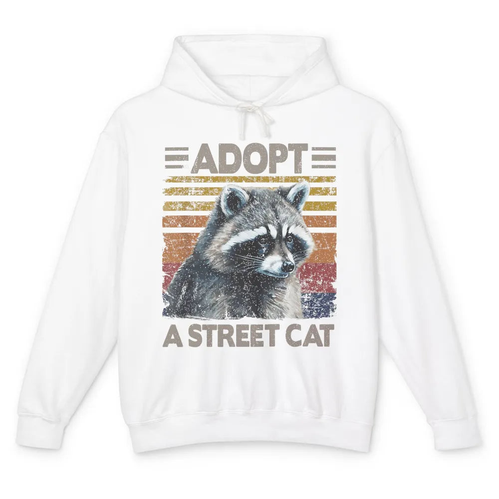 Retro Adopt A Street Cat Raccoon Watercolor Possum Adoption Unisex Lightweight Hoodie