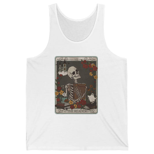 Retro Skeleton Reading Books The Reader Tarot Card Halloween Unisex Jersey Tank