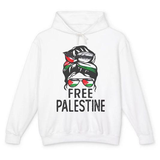 Free Palestine Flag Save Gaza Messy Bun Hair Unisex Lightweight Hoodie