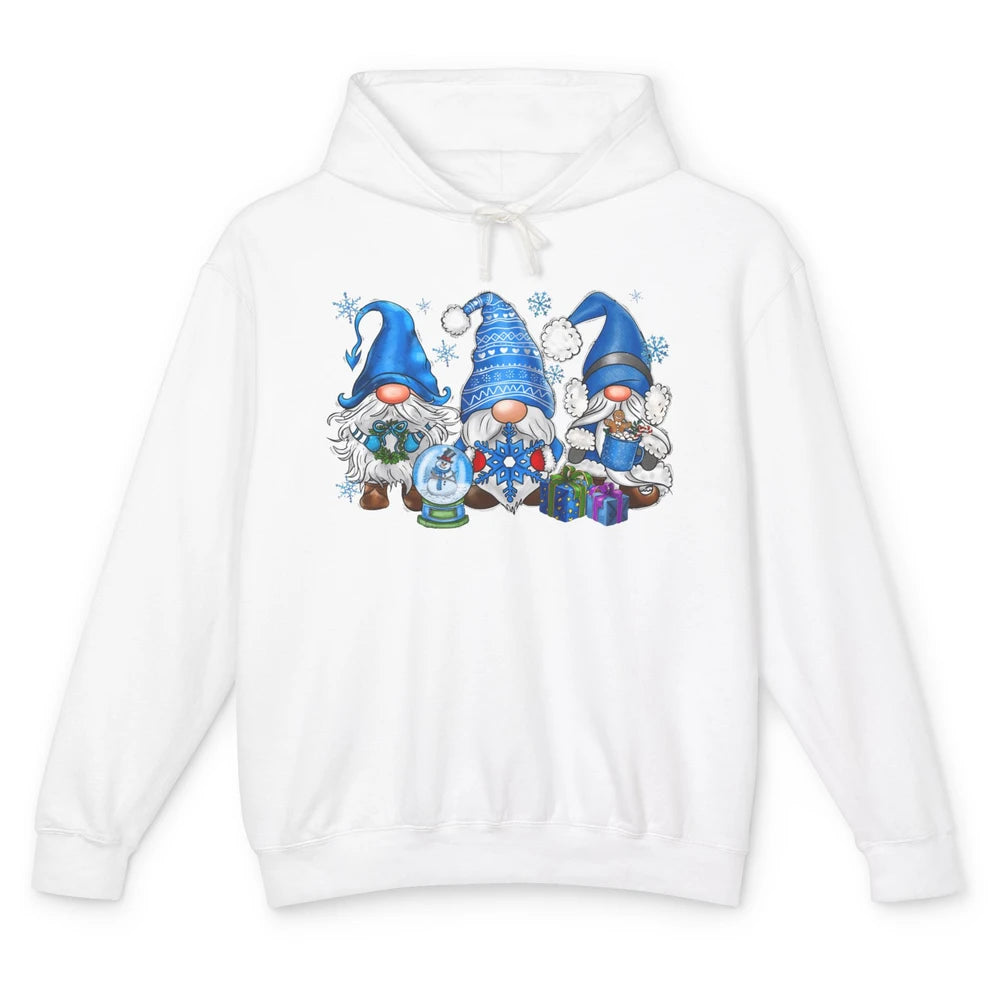 Retro Blue Snowman Gnomes Blue Christmas Winter Gnomies Xmas Unisex Lightweight Hoodie