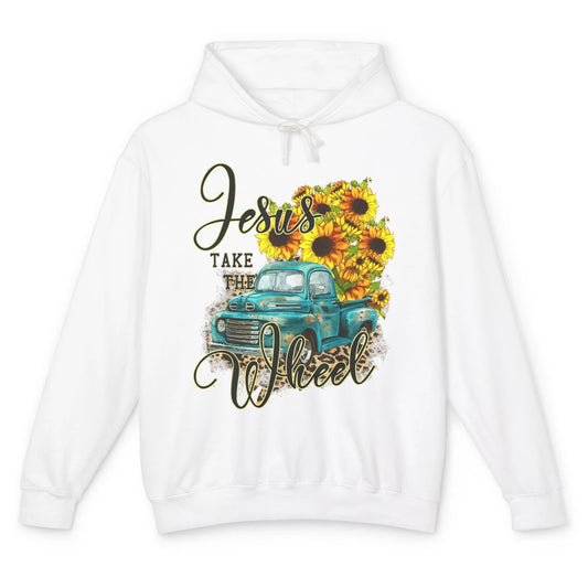 Sunflower Jesus Take The Wheel Truck Western Country Leopard Unisex Lightweight Hoodie