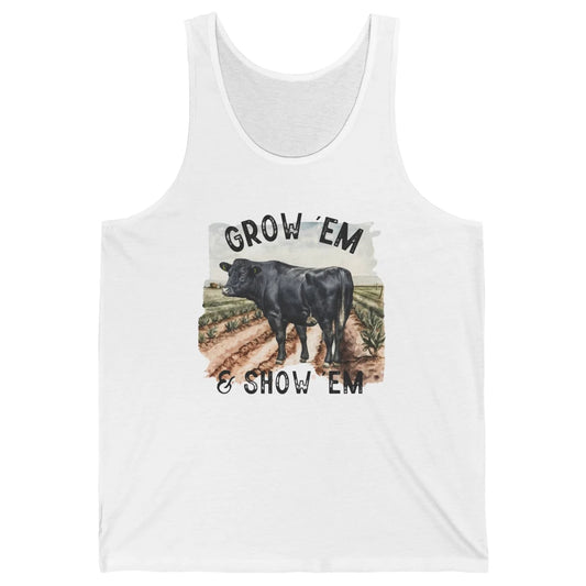 Black Cow On The Farm Grow Em Show Em Western Farm Life Unisex Jersey Tank