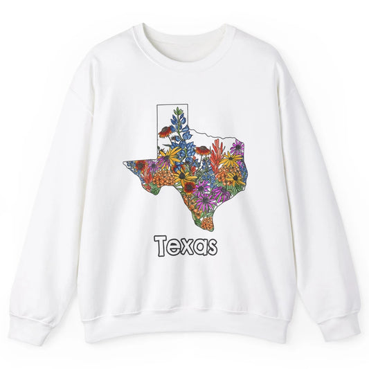 Texas Map Pride Wildflower Western Country Bluebonnet Flower Unisex Crewneck Sweatshirt