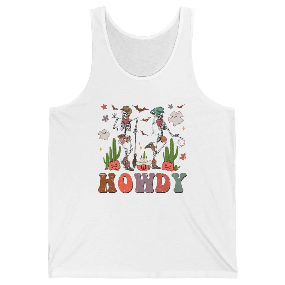 Retro Skeleton Cowboy Dancing Howdy Halloween Western Fall Unisex Jersey Tank