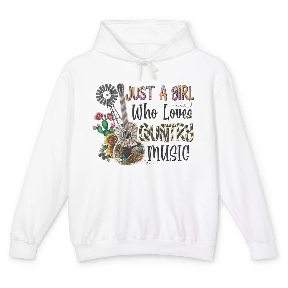 Just A Girl Who Loves Country Music Western Guitar Windmill Unisex Lightweight Hoodie