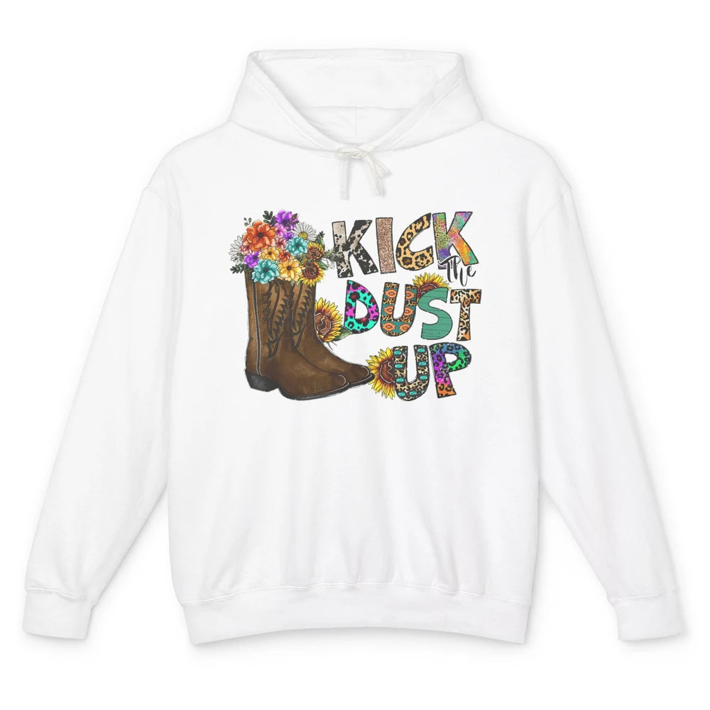 Floral Cowgirl Boots Kick Dust Up Sunflowers Leopard Cowboy Unisex Lightweight Hoodie