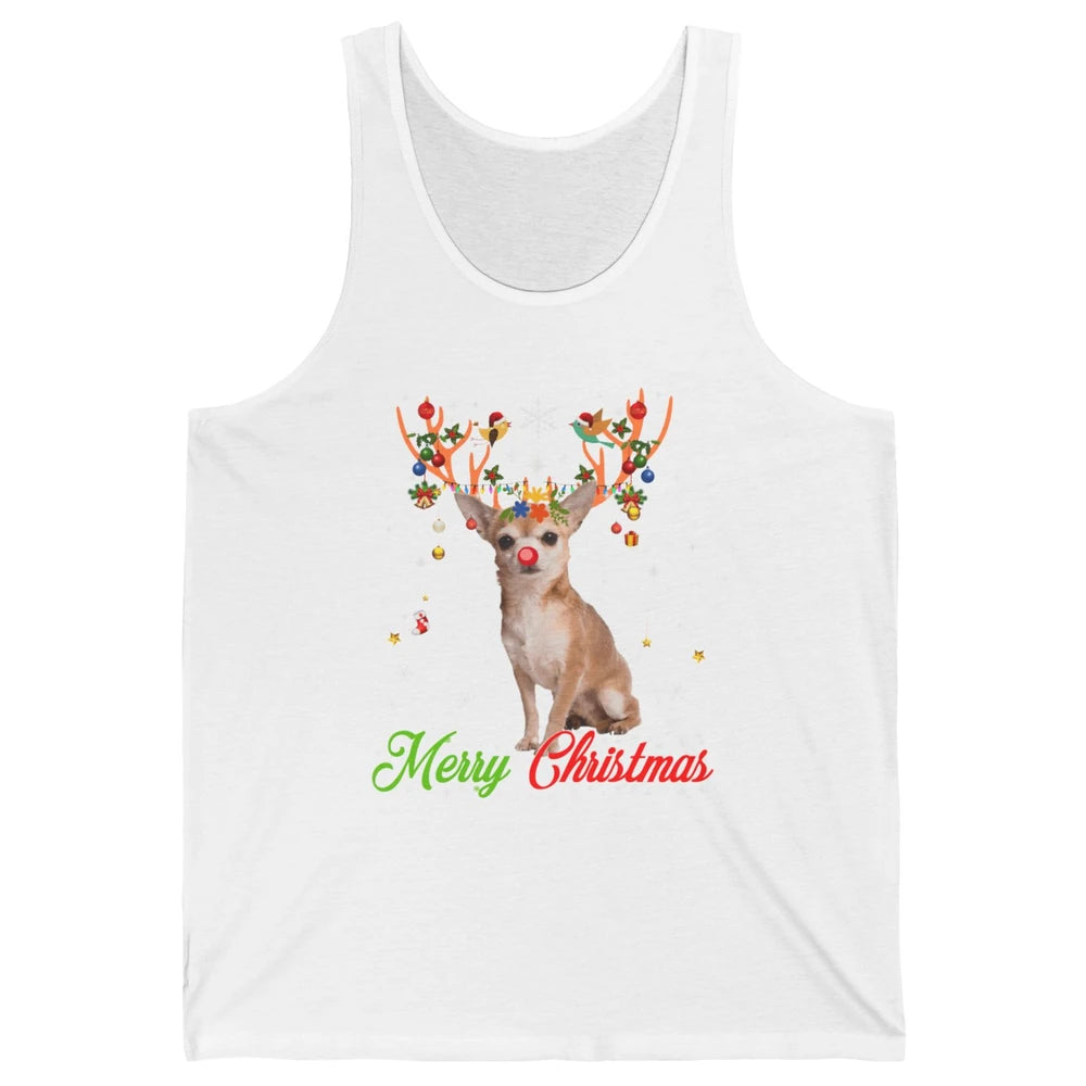 Merry Christmas Chihuahua Dog Santa Hat Xmas Reindeer Lights Unisex Jersey Tank