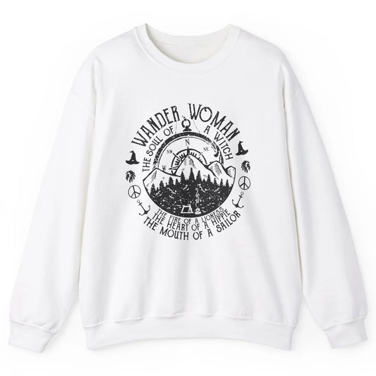 Retro Soul Of A Witch Wander Woman Compass Hiking Camping Unisex Crewneck Sweatshirt