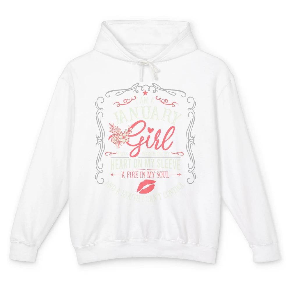 Retro January Girl Born With My Heart On My Sleeve Birthday Unisex Lightweight Hoodie