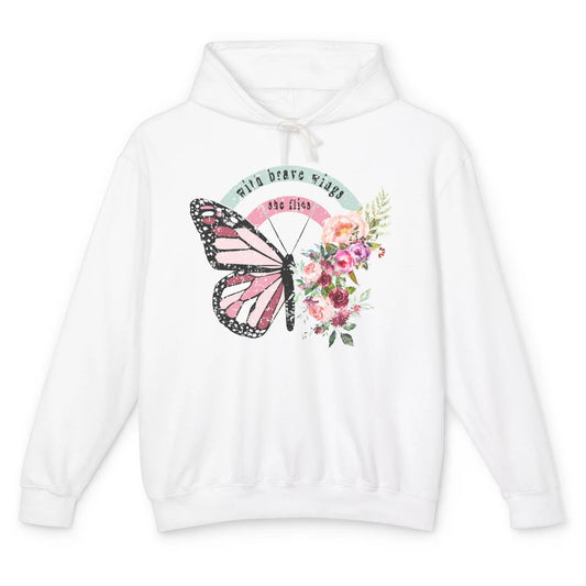 Retro Vintage Floral Butterfly With Brave Wings She Flies Unisex Lightweight Hoodie