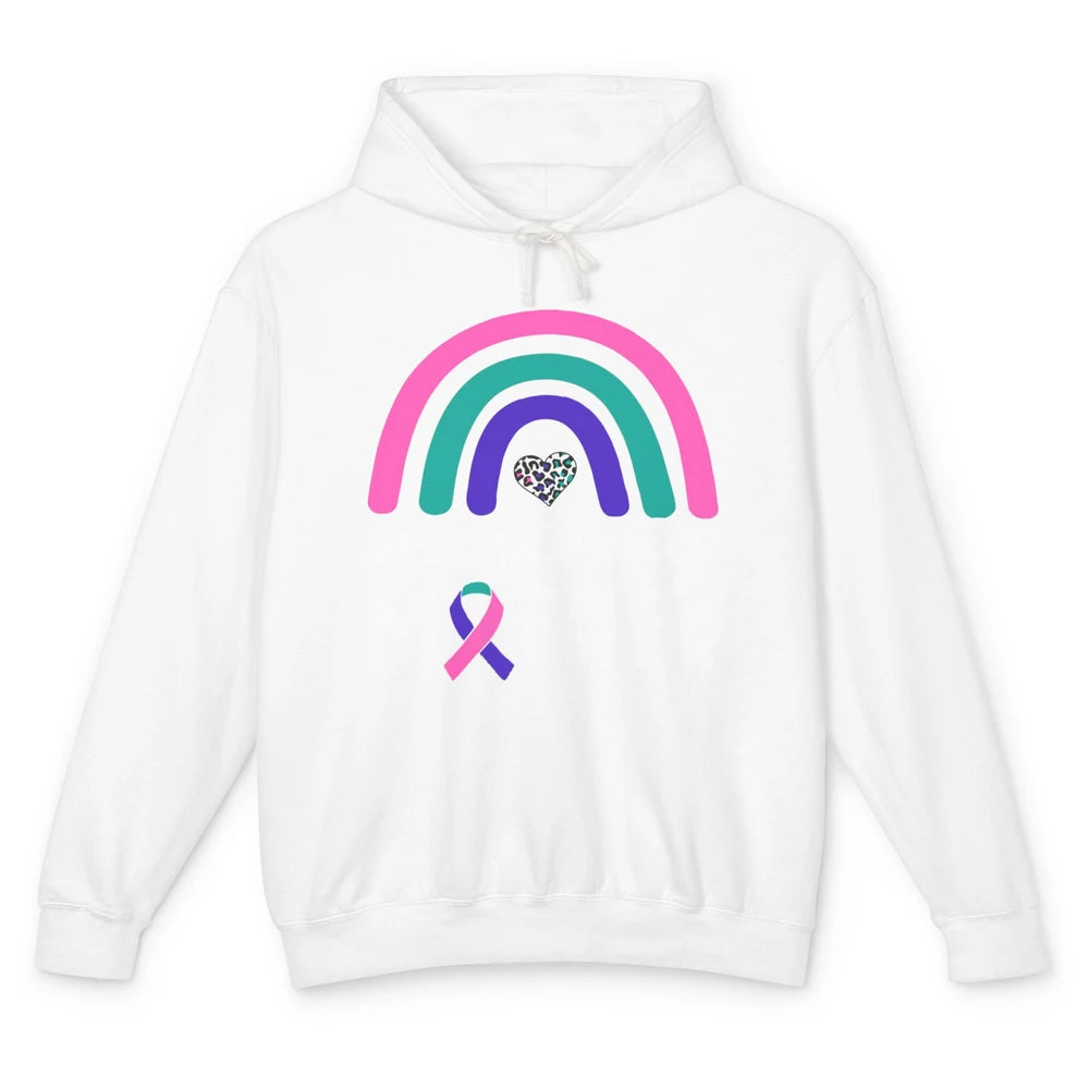 One Strong Mother Teal Rainbow Warrior Thyroid Cancer Month Unisex Lightweight Hoodie