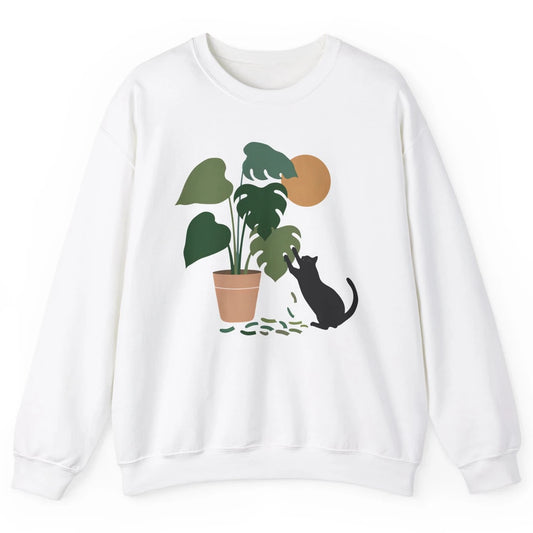 Black Cat And Plant The Making Of Monstera Garden Cat Lovers Unisex Crewneck Sweatshirt