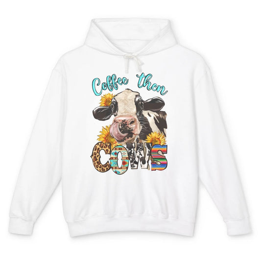 Leopard Sunflower Daisy Cow Coffee Then Cow Western Country Unisex Lightweight Hoodie