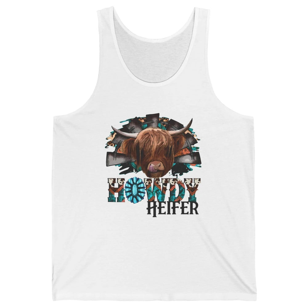 Leopard Highland Cow Howdy Heifer Western Country Cowboy Unisex Jersey Tank