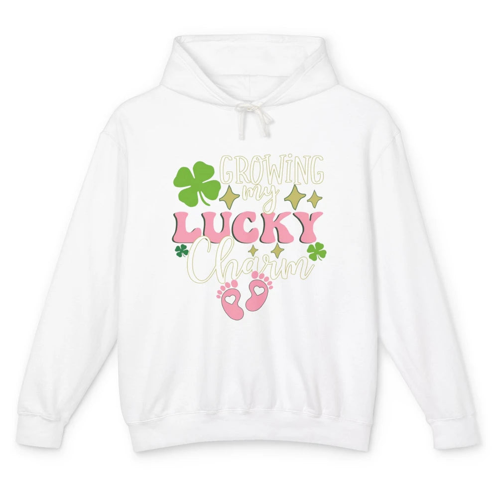 Growing Lucky Charm St Patricks Day Pregnancy Gender Reveal Unisex Lightweight Hoodie