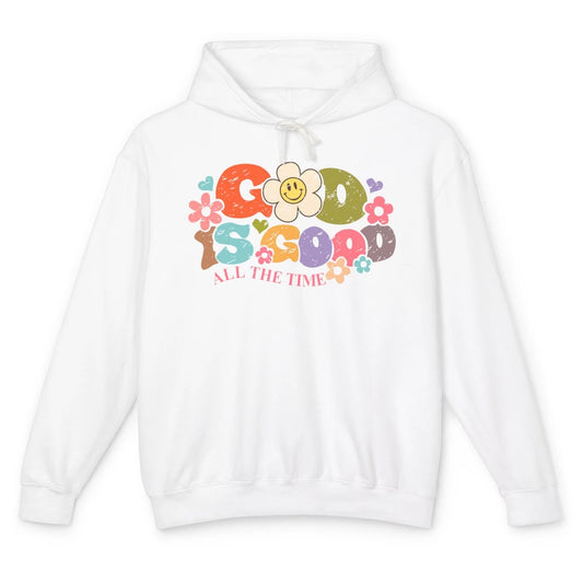 Retro Groovy God Is Good All The Time Christian Religious Unisex Lightweight Hoodie