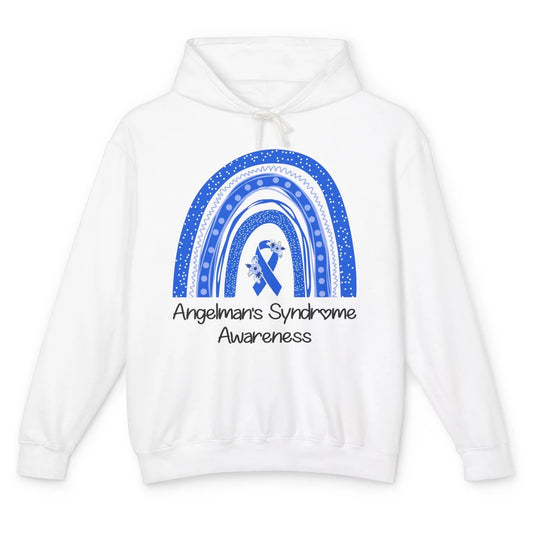 We Wear Blue Angelman's Syndrome Floral Blue Ribbon Rainbow Unisex Lightweight Hoodie