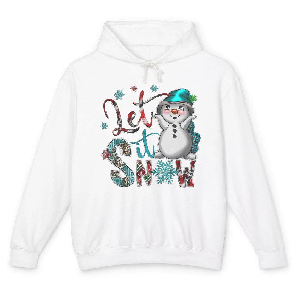 Leopard Snow Man Let It Snow Snowflakes Western Christmas Unisex Lightweight Hoodie