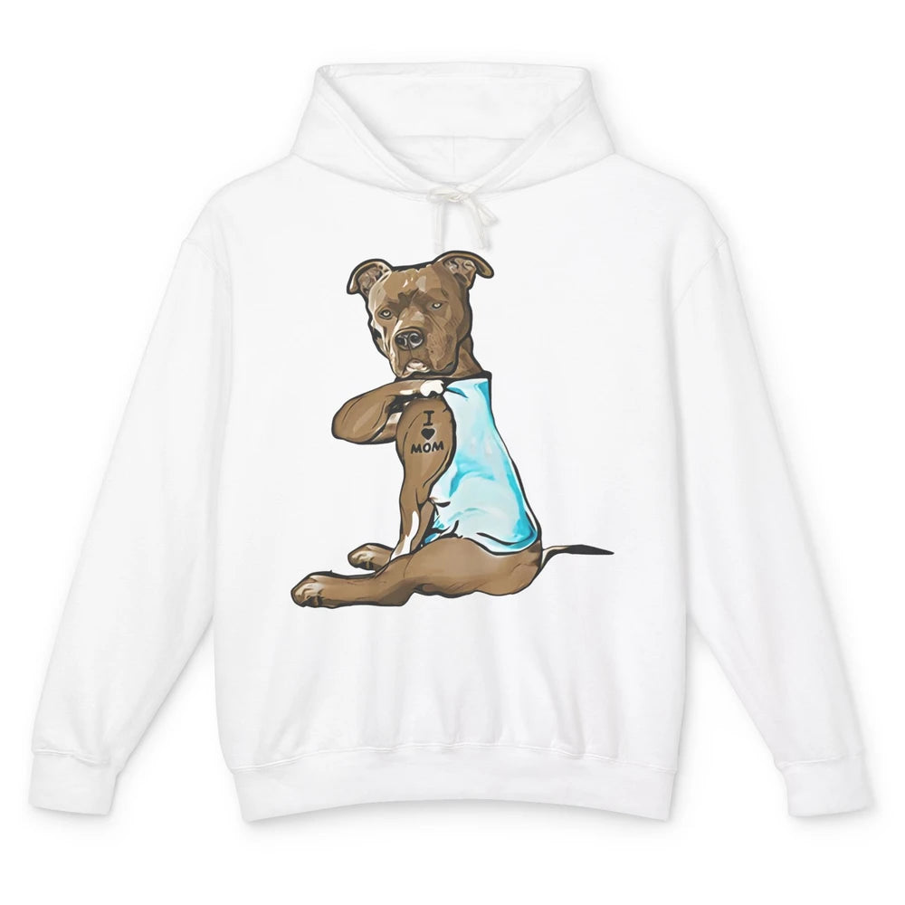 Funny Tan Brown Pitbull Tattoo Mom Bully Dog Fur Pet Mama Unisex Lightweight Hoodie