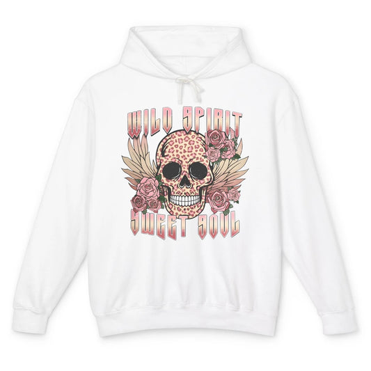 Wild Spirit Sweet Soul Skull Leopard Flowers Western Boho Unisex Lightweight Hoodie