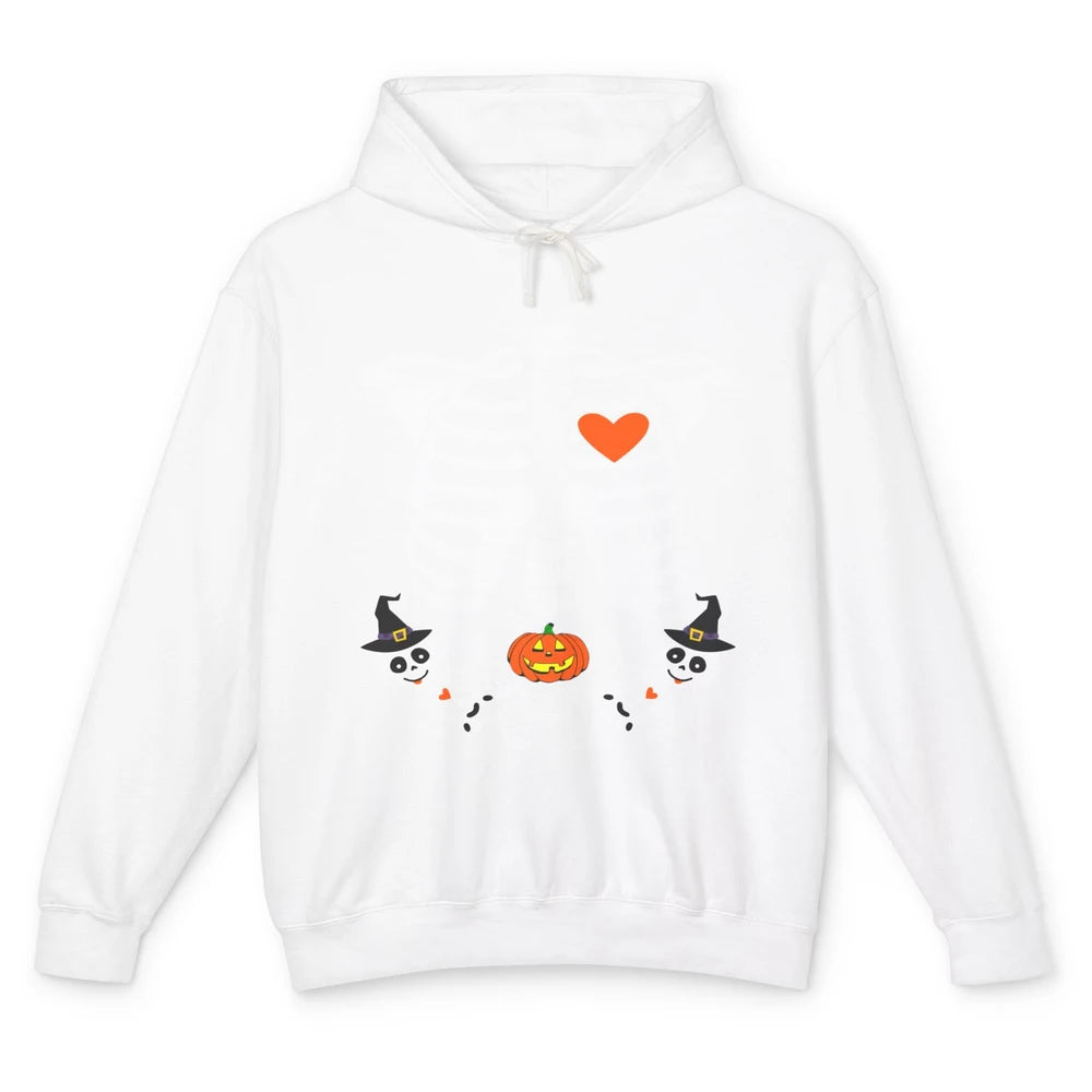 Pregnant Halloween Skeleton Baby Twins Witch Pumpkin Costume Unisex Lightweight Hoodie