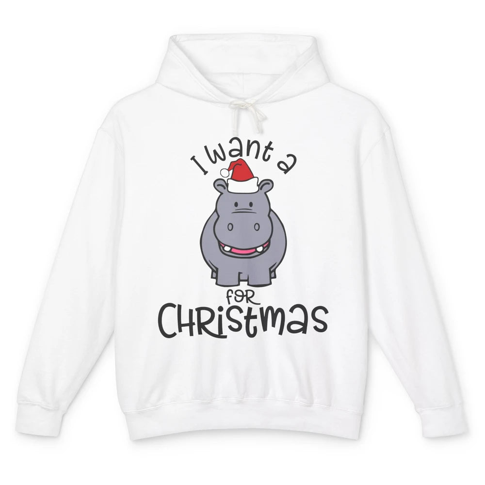 Funny I Want A Hippopotamus For Christmas Tree Hippo Santa Unisex Lightweight Hoodie