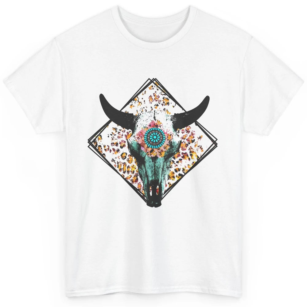 Aztec Heifer Steer Cow Skull Cowboy Gemstone Leopard Vintage Classic Unisex T-Shirt