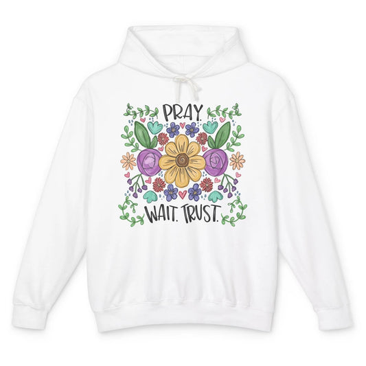 Floral Christian Faith Pray Wait Trust Bible Verse Hand Draw Unisex Lightweight Hoodie