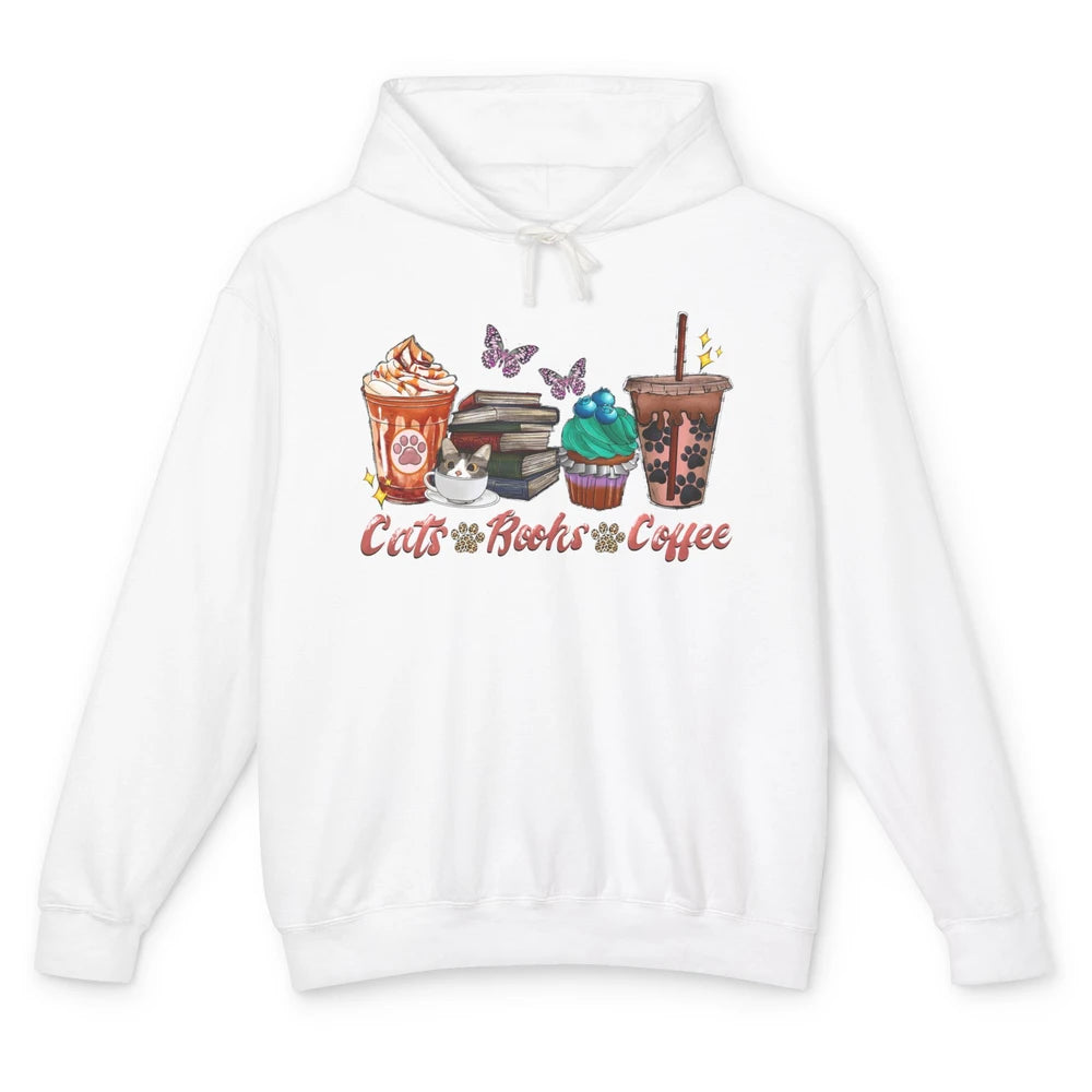 Cats Books Coffee Funny Coffee Paw Books Lovers Reader Gift Unisex Lightweight Hoodie