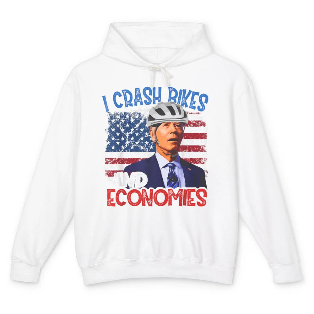 Anti Biden Falling Off Bike Crash Economies US Flag Democrat Unisex Lightweight Hoodie