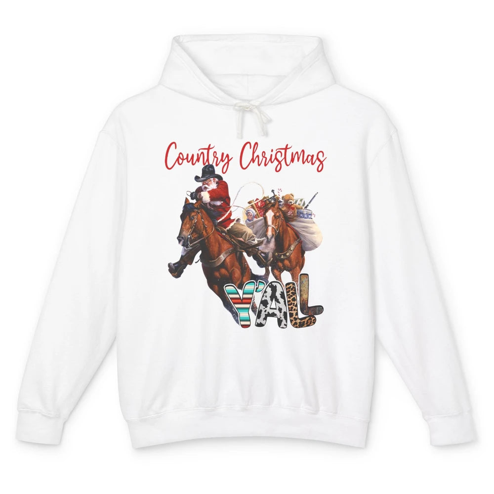 Santa Claus Country Christmas Y'all Western Country Cowboy Unisex Lightweight Hoodie