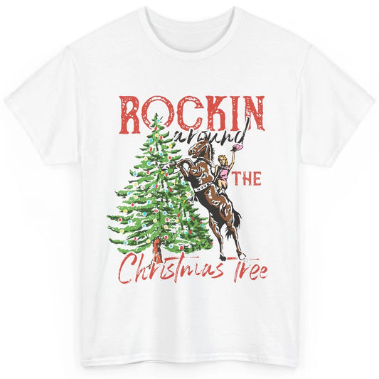 Funny Cowgirl Horsing Rocking Around Christmas Tree Western Classic Unisex T-Shirt