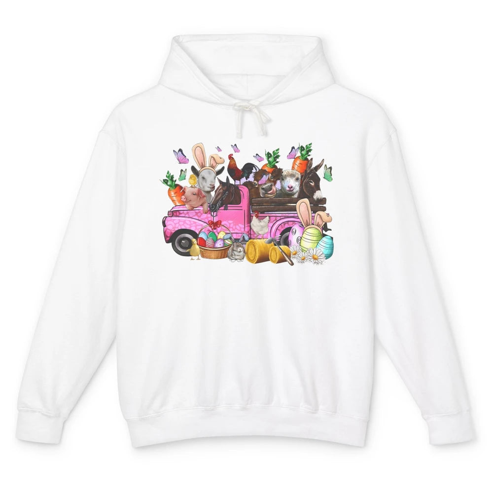 Easter Farm Truck With Easter Eggs Basket Animal Bunny Ears Unisex Lightweight Hoodie